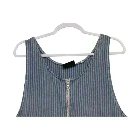 Vintage Chambray Denim Dress Size 20 Jumper Striped 90s Y2K Grunge Half Zip - Picture 4 of 11